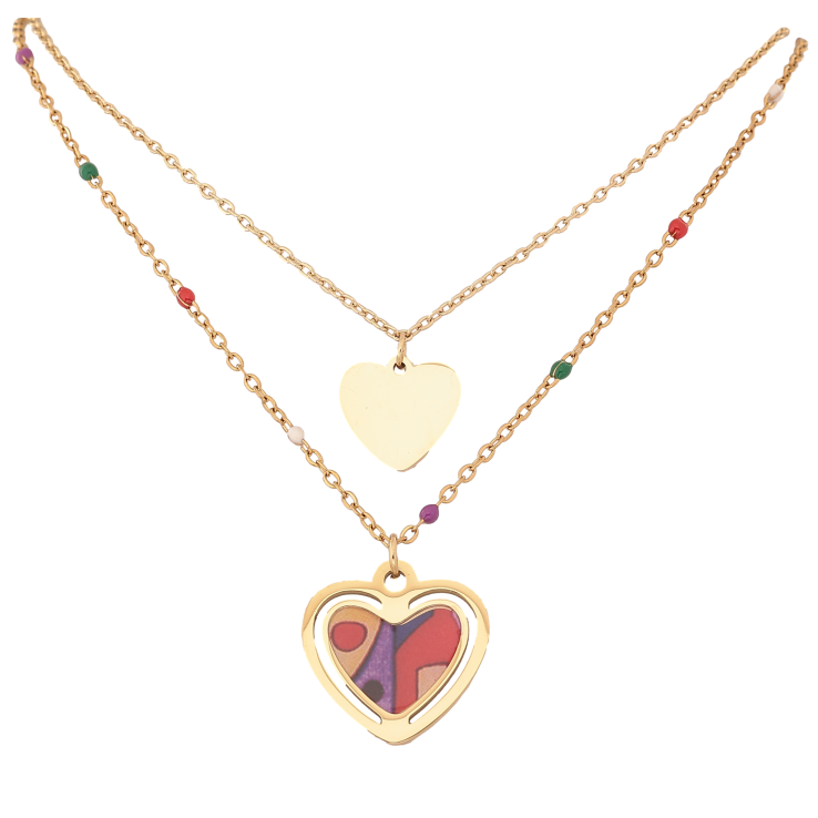 Кольє Xuping ТТМ Stainless Steel колір 14К "Подвійний ланцюжок із сердечками" довжина 41-47см х 1.5мм фото №4 Кольє Xuping ТТМ Stainless Steel колір 14К "Подвійний ланцюжок із сердечками" довжина 41-47см х 1.5мм фото №4