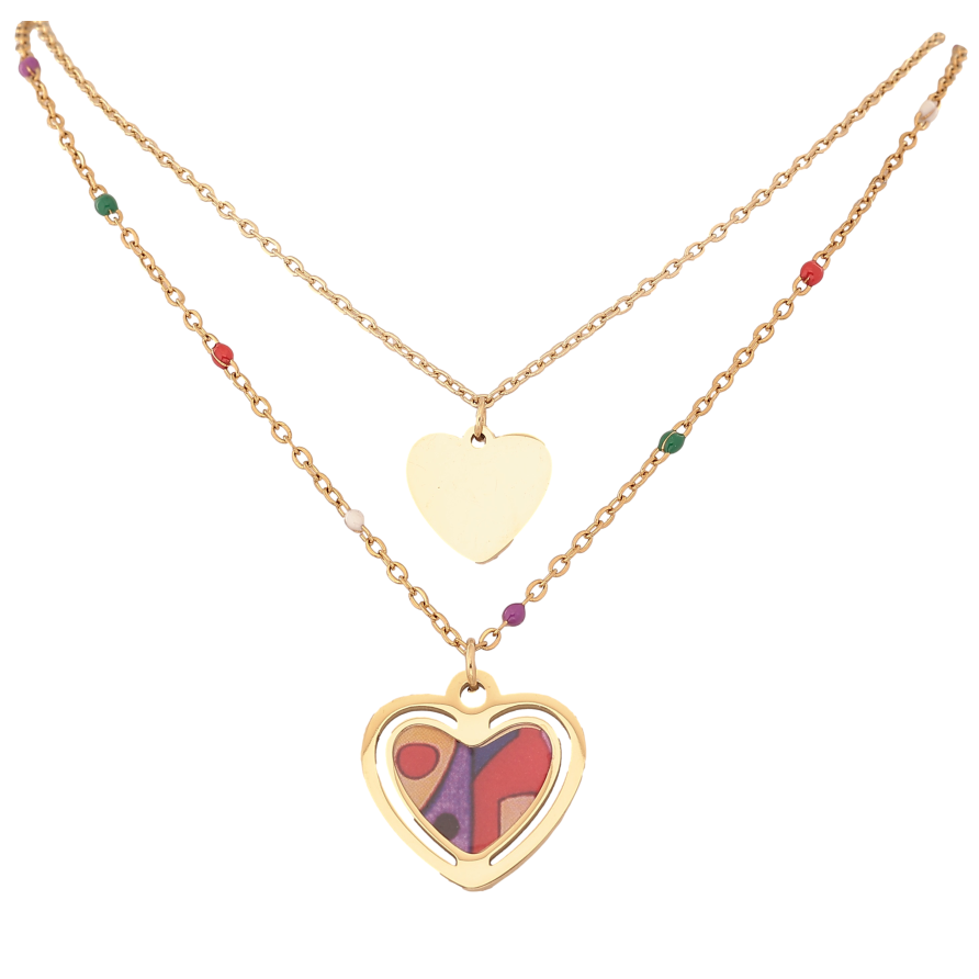 Колье Xuping ТТМ Stainless Steel цвет 14К "Двойная цепочка с сердечками" длина 41-47см х 1.5мм фото №1