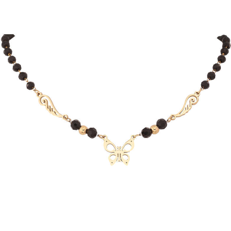 Кольє Xuping ТТМ Stainless Steel колір 14К "Чорні намистини з метеликом" довжина 44-49см х 4-5мм фото №1 Кольє Xuping ТТМ Stainless Steel колір 14К "Чорні намистини з метеликом" довжина 44-49см х 4-5мм фото №1