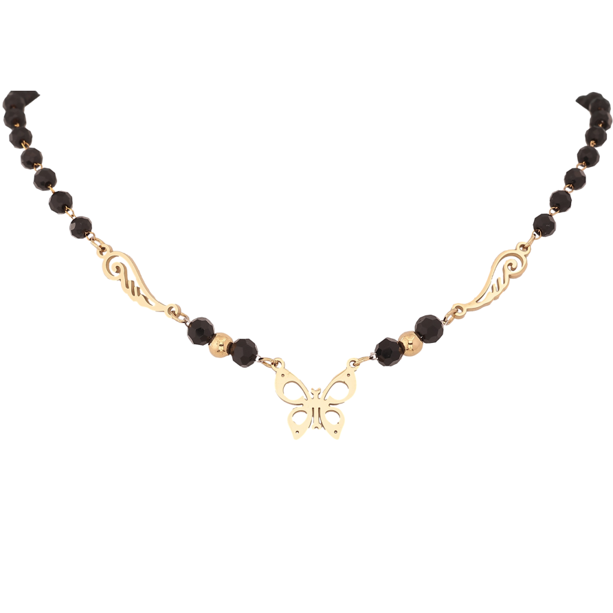 Кольє Xuping ТТМ Stainless Steel колір 14К "Чорні намистини з метеликом" довжина 44-49см х 4-5мм фото №1 Кольє Xuping ТТМ Stainless Steel колір 14К "Чорні намистини з метеликом" довжина 44-49см х 4-5мм фото №1