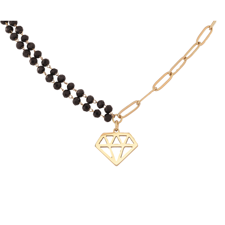 Кольє Xuping ТТМ Stainless Steel колір 14К "Чорні намистини з ланцюжком, підвіска кристал" довжина 45-49см х 4-6мм фото №14 Кольє Xuping ТТМ Stainless Steel колір 14К "Чорні намистини з ланцюжком, підвіска кристал" довжина 45-49см х 4-6мм фото №14