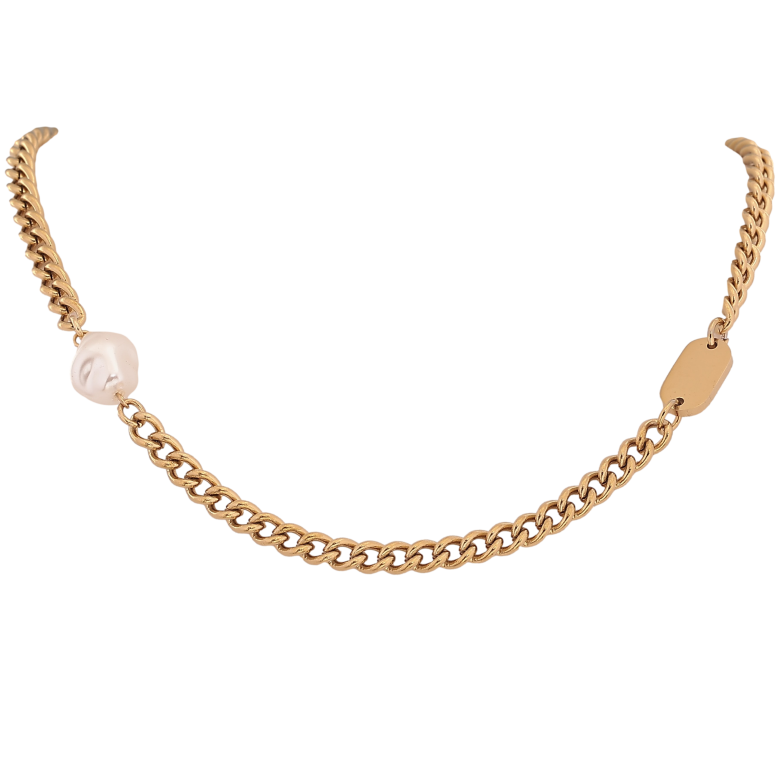 Колье Xuping ТТМ Stainless Steel цвет 14К "Цепочка с жемчужной бусиной" длина 42-47см х 4-10мм фото №1