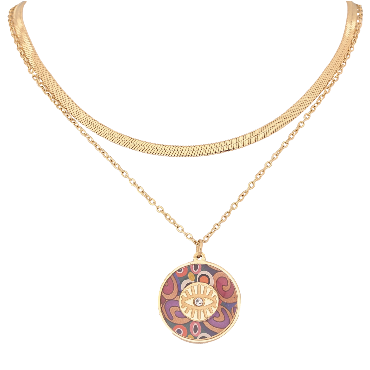 Кольє Xuping ТТМ Stainless Steel колір 14К "Подвійний ланцюжок з кольоровою підвіскою" довжина 41-46см х 1.5-3мм фото №24 Кольє Xuping ТТМ Stainless Steel колір 14К "Подвійний ланцюжок з кольоровою підвіскою" довжина 41-46см х 1.5-3мм фото №24