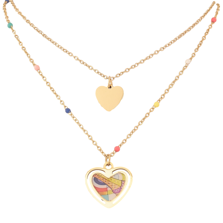 Кольє Xuping ТТМ Stainless Steel колір 14К "Подвійний ланцюжок з підвісками серцем" довжина 41-46см х 1.5мм фото №2 Кольє Xuping ТТМ Stainless Steel колір 14К "Подвійний ланцюжок з підвісками серцем" довжина 41-46см х 1.5мм фото №2