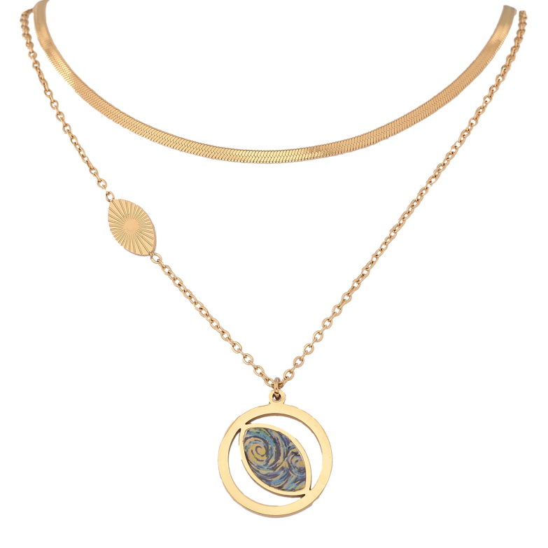 Колье Xuping ТТМ Stainless Steel цвет 14К "Двойная цепочка с подвеской" длина 41-46см х 1.5-2мм фото №1 Колье Xuping ТТМ Stainless Steel цвет 14К "Двойная цепочка с подвеской" длина 41-46см х 1.5-2мм фото №1