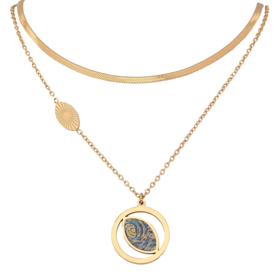 Кольє Xuping ТТМ Stainless Steel колір 14К "Подвійний ланцюжок з підвіскою" довжина 41-46см х 1.5-2мм фото №1 Кольє Xuping ТТМ Stainless Steel колір 14К "Подвійний ланцюжок з підвіскою" довжина 41-46см х 1.5-2мм фото №1