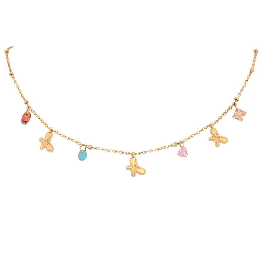 Кольє Xuping ТТМ Stainless Steel колір 14К "Метелики з кольоровими кристалами" довжина 40-45см х 1-2мм фото №1 Кольє Xuping ТТМ Stainless Steel колір 14К "Метелики з кольоровими кристалами" довжина 40-45см х 1-2мм фото №1