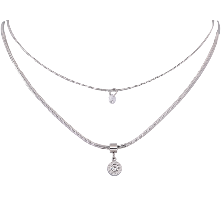 Кольє Xuping ТТМ Stainless Steel колір Родій "Подвійний ланцюжок з циферблатом і кристалом" довжина 41-46см х 3мм фото №16 Кольє Xuping ТТМ Stainless Steel колір Родій "Подвійний ланцюжок з циферблатом і кристалом" довжина 41-46см х 3мм фото №16