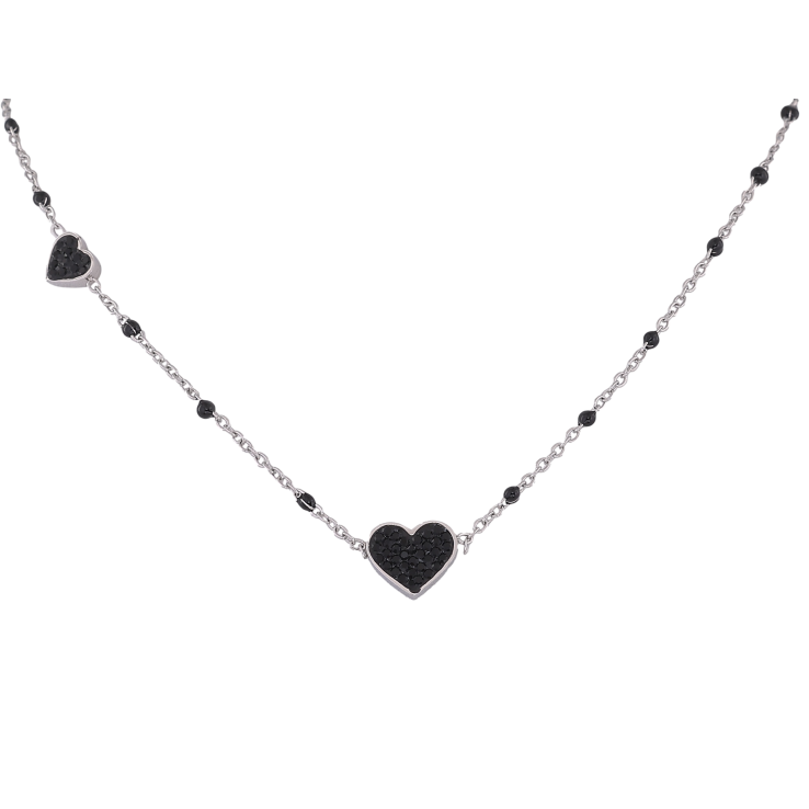 Кольє Xuping ТТМ Stainless Steel колір Родій "Сердечки з чорними кристалами та емаллю" довжина 45-50см х 1.5-8мм фото №15 Кольє Xuping ТТМ Stainless Steel колір Родій "Сердечки з чорними кристалами та емаллю" довжина 45-50см х 1.5-8мм фото №15