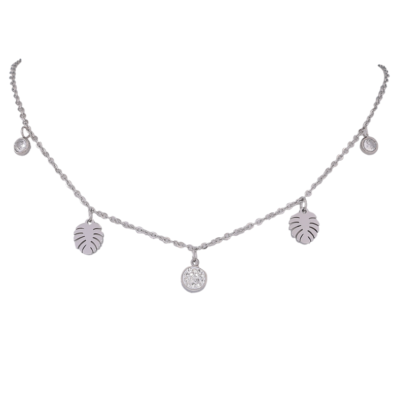 Кольє Xuping ТТМ Stainless Steel колір Родій "Підвіски листочки та кристали" довжина 40-45см х 1.5мм фото №1