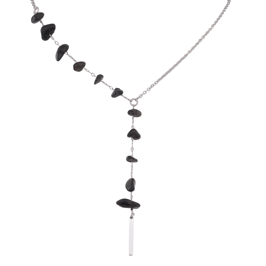 Кольє Xuping ТТМ Stainless Steel колір Родій "Ланцюжок з чорними намистинами" довжина 45-50см х 1.5мм фото №1