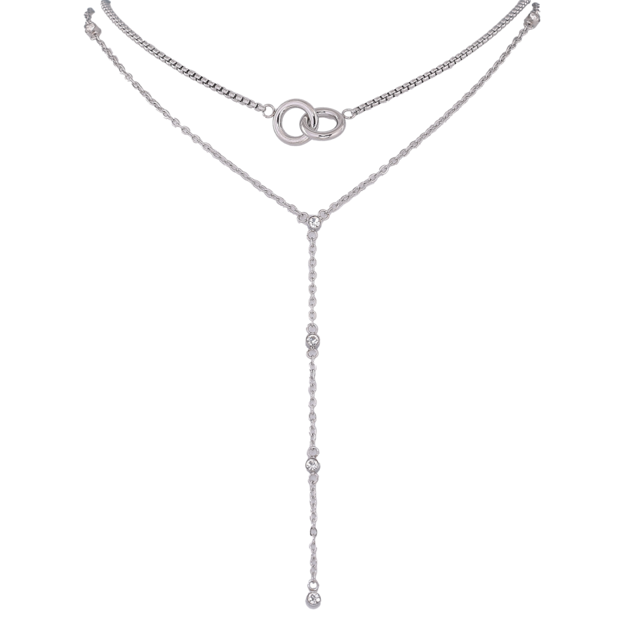 Кольє Xuping ТТМ Stainless Steel колір Родій "Подвійний ланцюжок з кільцями та кристалами" довжина 42-48см х 3мм фото №1