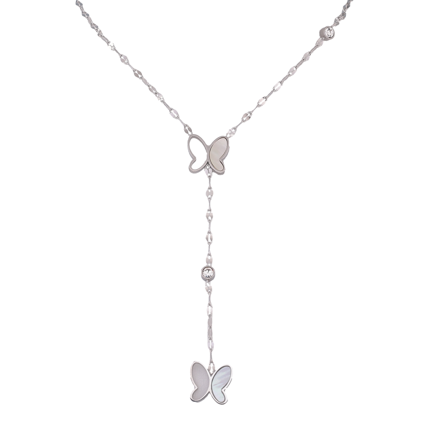Кольє Xuping ТТМ Stainless Steel колір Родій "Метелики з перламутровими вставками" довжина 36-41см х 2мм фото №1 Кольє Xuping ТТМ Stainless Steel колір Родій "Метелики з перламутровими вставками" довжина 36-41см х 2мм фото №1