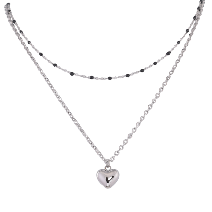 Кольє Xuping ТТМ Stainless Steel колір Родій "Подвійний ланцюжок з серцем" довжина 41-45см х 3мм фото №22 Кольє Xuping ТТМ Stainless Steel колір Родій "Подвійний ланцюжок з серцем" довжина 41-45см х 3мм фото №22