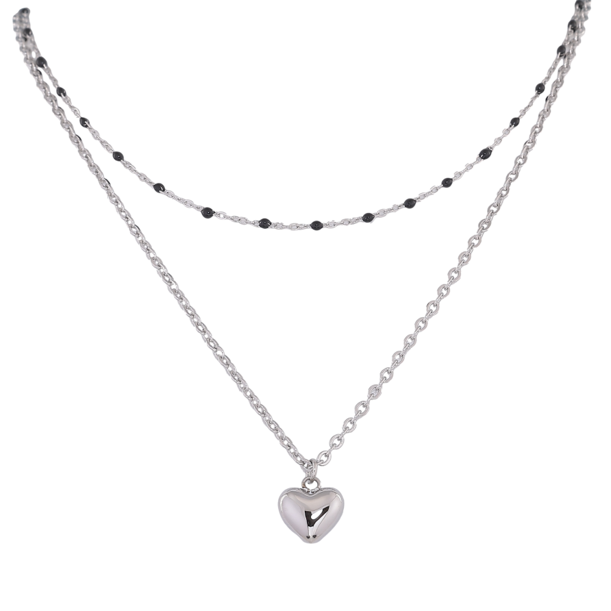 Кольє Xuping ТТМ Stainless Steel колір Родій "Подвійний ланцюжок з серцем" довжина 41-45см х 3мм фото №1 Кольє Xuping ТТМ Stainless Steel колір Родій "Подвійний ланцюжок з серцем" довжина 41-45см х 3мм фото №1