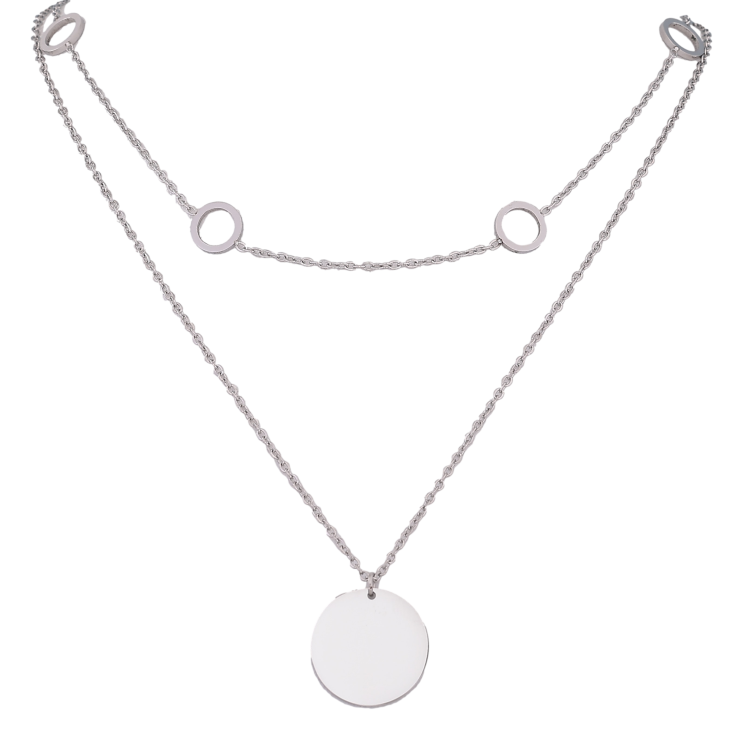 Кольє Xuping ТТМ Stainless Steel колір Родій "Подвійний ланцюжок з круглою підвіскою" довжина 42-47см х 3мм фото №6 Кольє Xuping ТТМ Stainless Steel колір Родій "Подвійний ланцюжок з круглою підвіскою" довжина 42-47см х 3мм фото №6