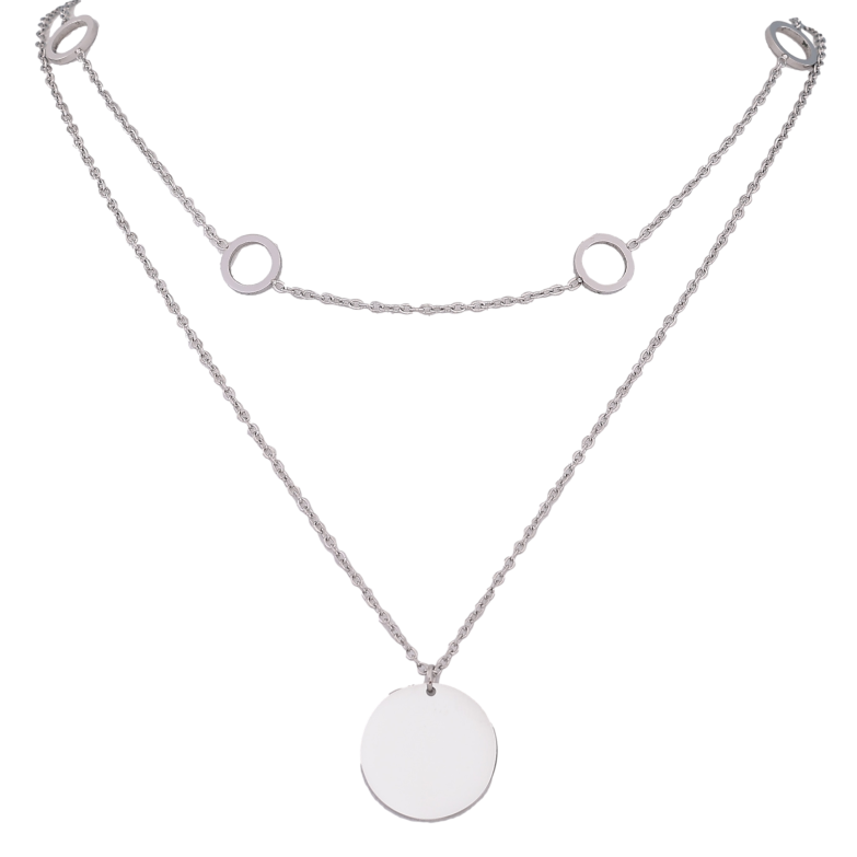 Кольє Xuping ТТМ Stainless Steel колір Родій "Подвійний ланцюжок з круглою підвіскою" довжина 42-47см х 3мм фото №1