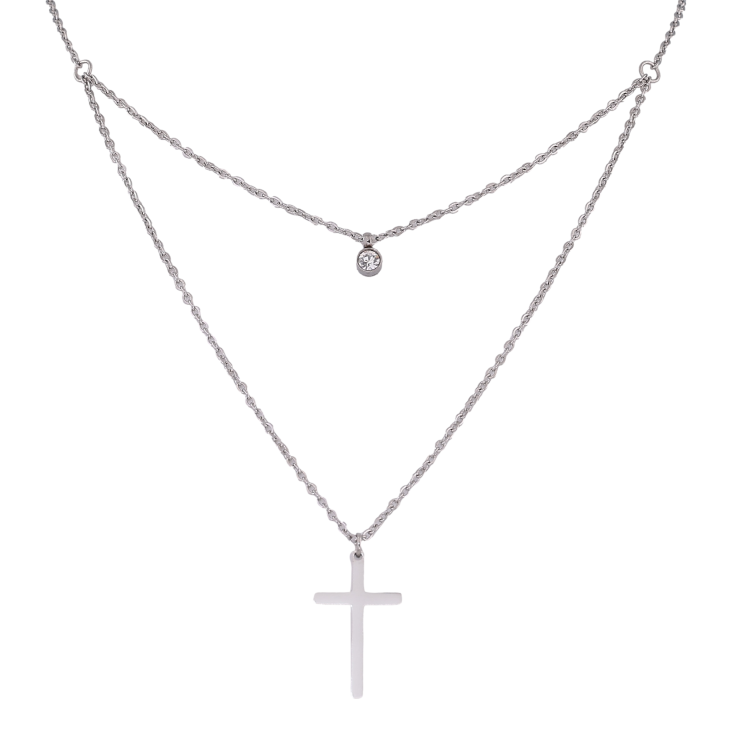 Кольє Xuping ТТМ Stainless Steel колір Родій "Хрестик з кристалом" довжина 41-46см х 1.5мм фото №19 Кольє Xuping ТТМ Stainless Steel колір Родій "Хрестик з кристалом" довжина 41-46см х 1.5мм фото №19