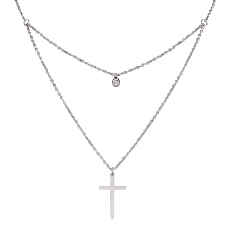 Кольє Xuping ТТМ Stainless Steel колір Родій "Хрестик з кристалом" довжина 41-46см х 1.5мм фото №1