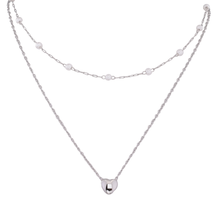 Кольє Xuping ТТМ Stainless Steel колір Родій "Подвійний ланцюжок з перлинними намистами і серцем" довжина 41-46см х 1-4мм фото №12 Кольє Xuping ТТМ Stainless Steel колір Родій "Подвійний ланцюжок з перлинними намистами і серцем" довжина 41-46см х 1-4мм фото №12