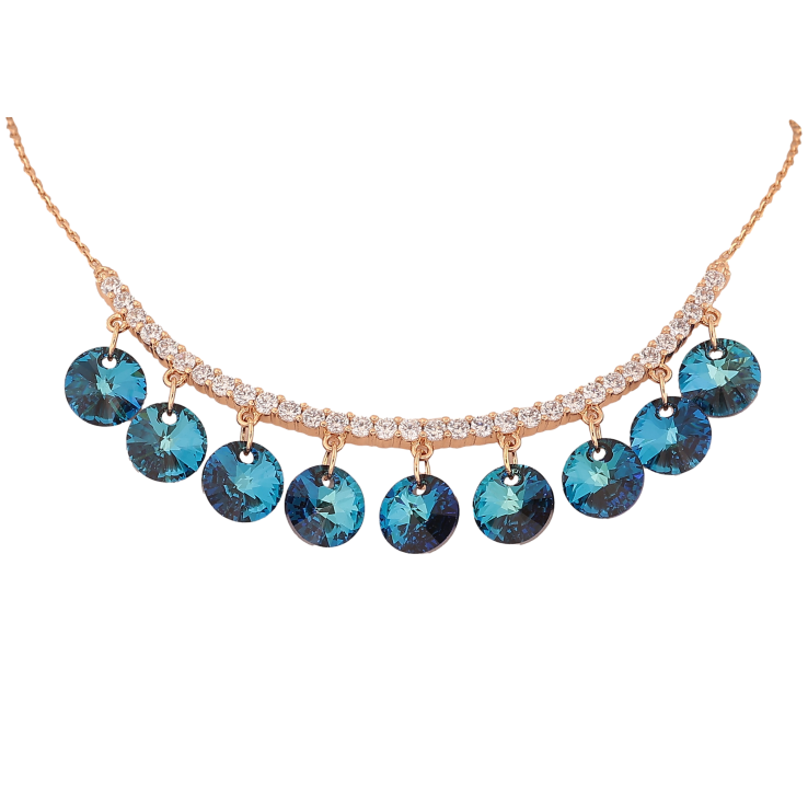 Кольє Xuping колір Позолота 18K з кристалами Swarovski "Доріжка з кристальними підвісками Metallic Blue" довжина 41-46см х 1мм фото №25