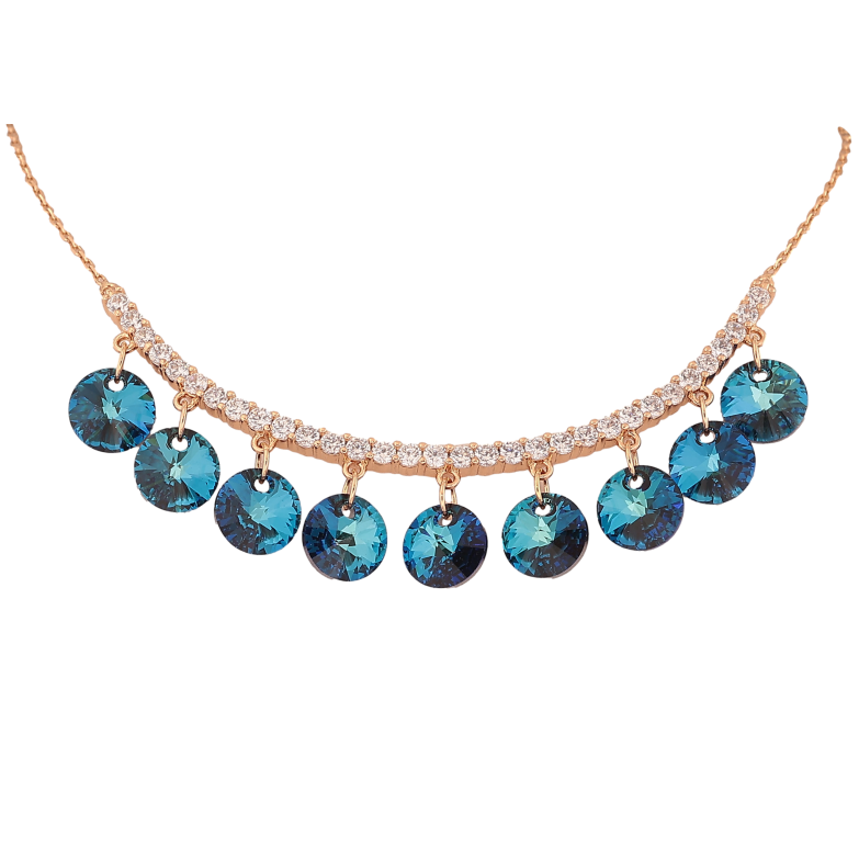 Кольє Xuping колір Позолота 18K з кристалами Swarovski "Доріжка з кристальними підвісками Metallic Blue" довжина 41-46см х 1мм фото №1