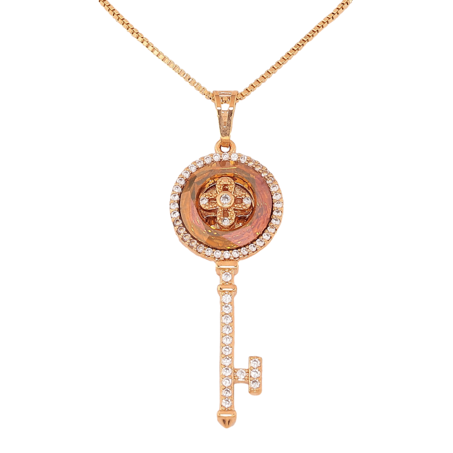 Кулон Xuping 18K з кр-ми Swarovski на ланцюжку "Ключик з кристалом Topaz" довжина 46см х 1мм фото №1