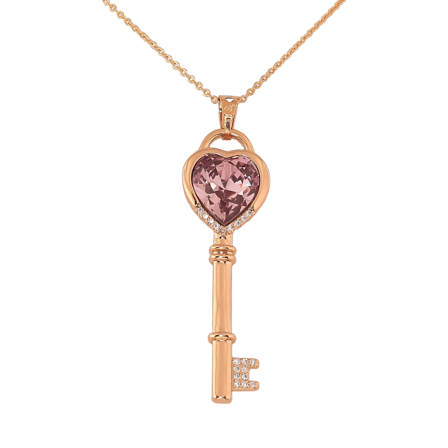 Кулон Xuping колір 18K з кр-ми Swarovski на ланцюжку "Ключик з кристалом Antique Pink" довжина 40-44см х 1мм фото №1