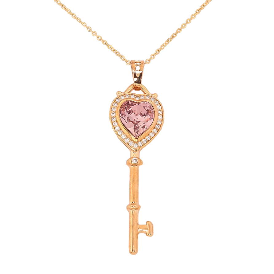 Кулон Xuping колір 18K з кр-ми Swarovski на ланцюжку "Ключик з кристалом Rose" довжина 40-45см х 1мм фото №1