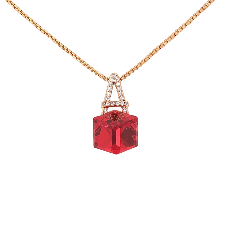 Кулон Xuping колір 18K з кр-ми Swarovski на ланцюжку "Літера А з кристальним кубом Siam" довжина 39-44см х 1мм фото №1