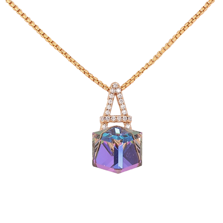 Кулон Xuping цвет 18K с кр-ми Swarovski на цепочке "Буква А с кристальным кубом Bermuda Blue" длина 40-45см х 1мм фото №1