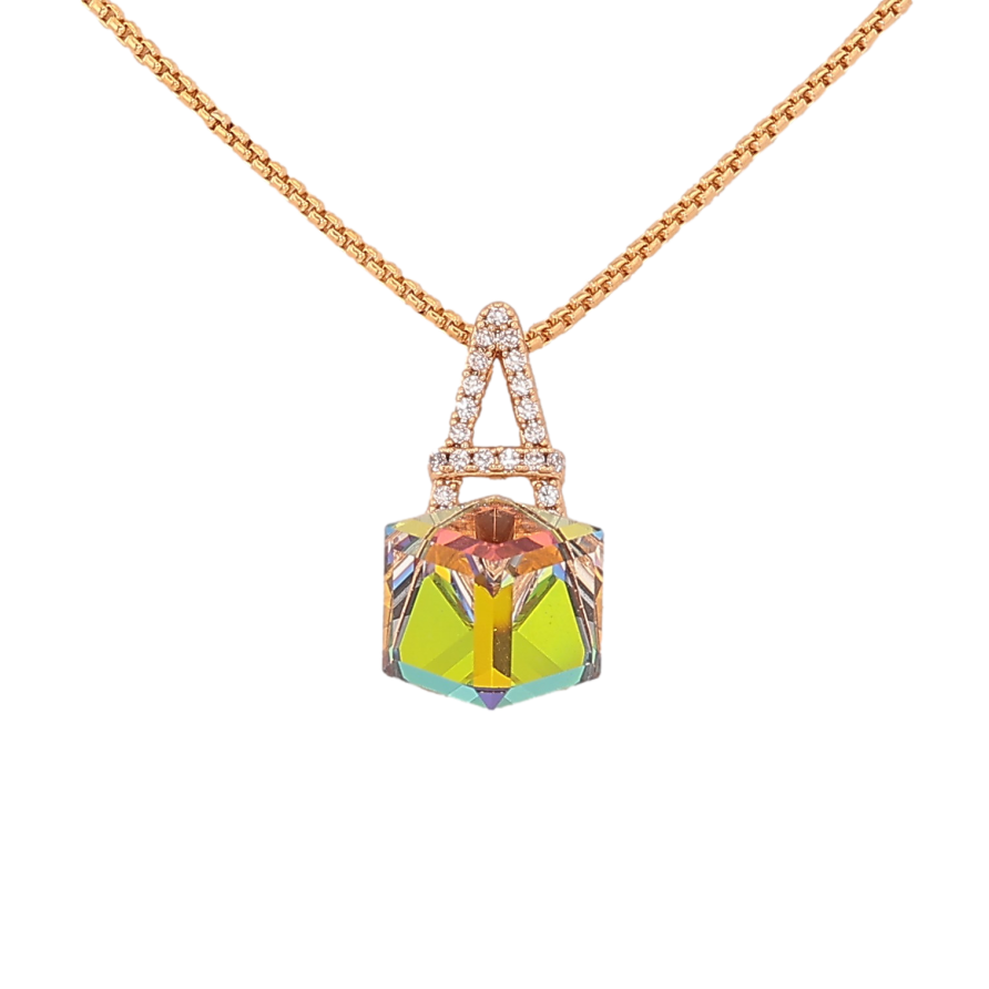 Кулон Xuping колір 18K з кр-ми Swarovski на ланцюжку "Літера А з кристальним кубом Vitrail Medium" довжина 40-45см х 1мм фото №1