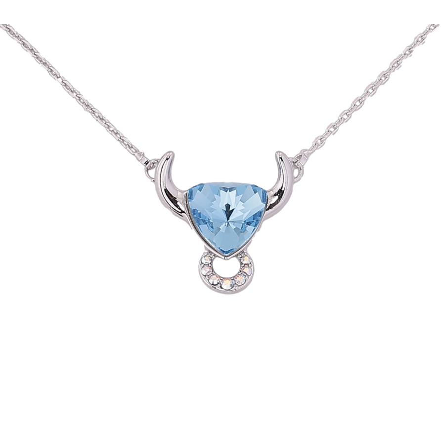 Кулон Xuping колір Родій з кр-ми Swarovski на ланцюжку "Телець із кристалом Aquamarine" дл. 44-49см х 1мм фото №1