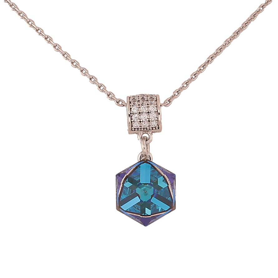 Кулон на ланцюжку Xuping колір Родій з кр-ми Swarovski "Кристальний куб Bermuda Blue" довжина 39-45см х 1мм фото №1
