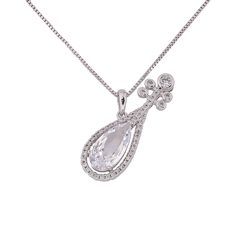 Кулон на ланцюжку Xuping колір Родій "Музичний інструмент з кристалами" розмір 39-44см х 1мм фото №1