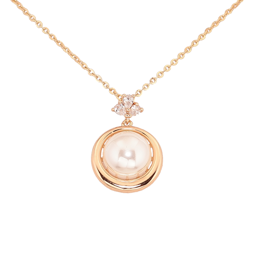 Кулон на ланцюжку Xuping колір Позолота 18К "Підвіска з перлиною та кристалами" довжина 41-46см х 1.5мм фото №1