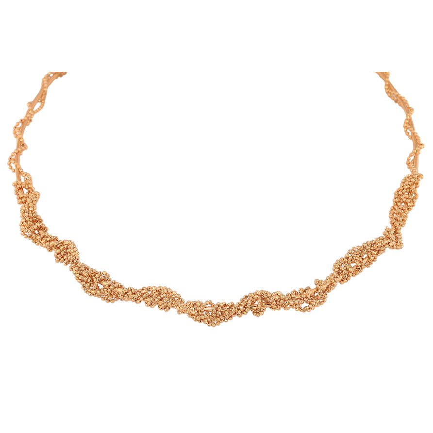 Кольє Xuping колір Позолота 18K "Жорсткий шнур з переплетеними ланцюжками" ø 12см+3,5см х 5-8мм фото №1