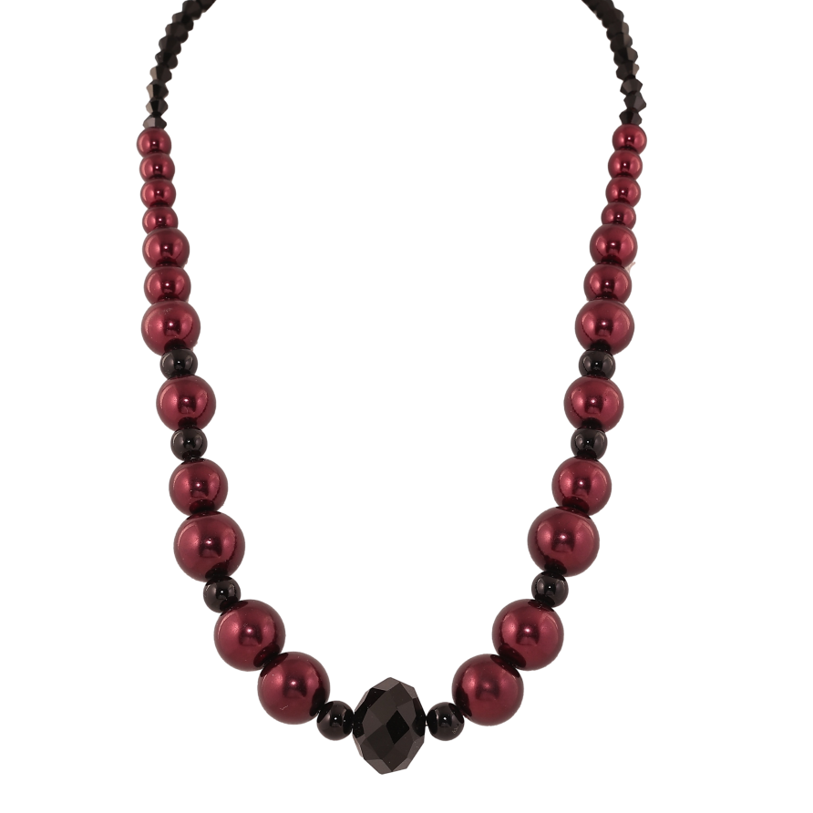 Намисто "Візерунок з чорно-бордових намистин" довжина 40-44см х 4-15мм фото №1