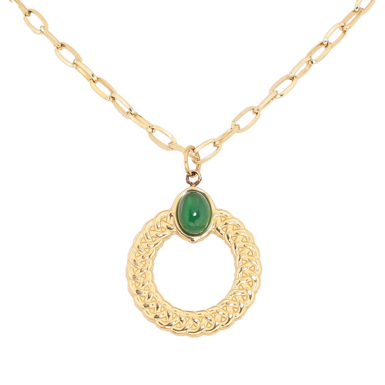 Підвіска на ланцюжку Нержавіюча сталь "Кільце з зеленим каменем" довжина 47-52см х 3мм фото №1