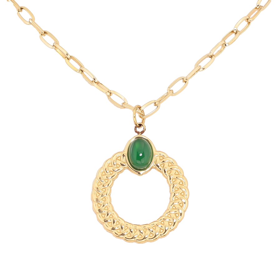 Підвіска на ланцюжку Нержавіюча сталь "Кільце з зеленим каменем" довжина 47-52см х 3мм фото №1