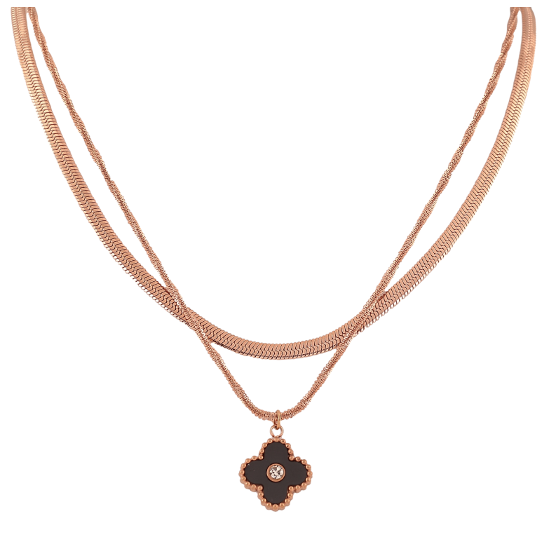 Подвеска на цепочке Нержавеющая сталь "Две цепочки с подвеской клевер" длина 41-45см х 3мм, 2мм фото №1