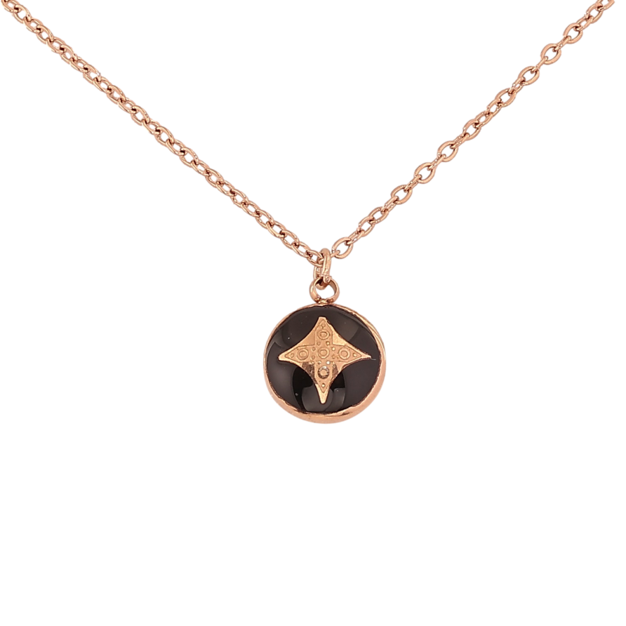 Підвіска на ланцюжку Нержавіюча сталь "Коло з візерунком чорною емаллю" довжина 40.5-45.5см х 1.5мм фото №1