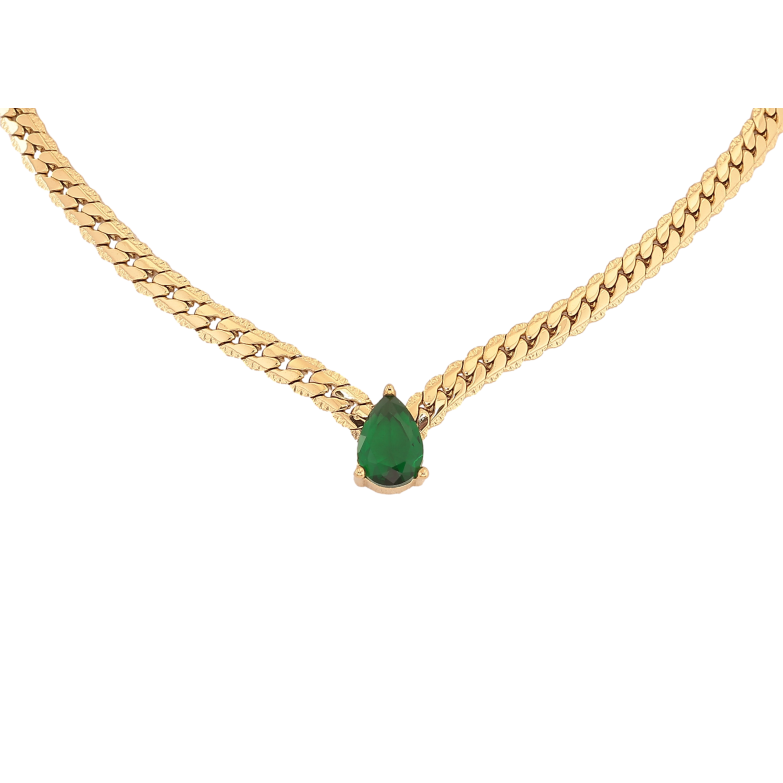 Підвіска на ланцюжку Нержавіюча сталь "Зелена кристальна крапелька" довжина 41-46см х 4мм фото №7