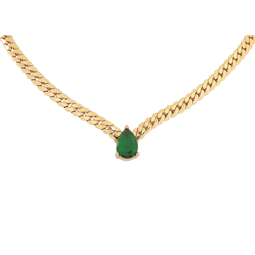 Подвеска на цепочке Нержавеющая сталь "Зеленая кристальная капелька" длина 41-46см х 4мм фото №1