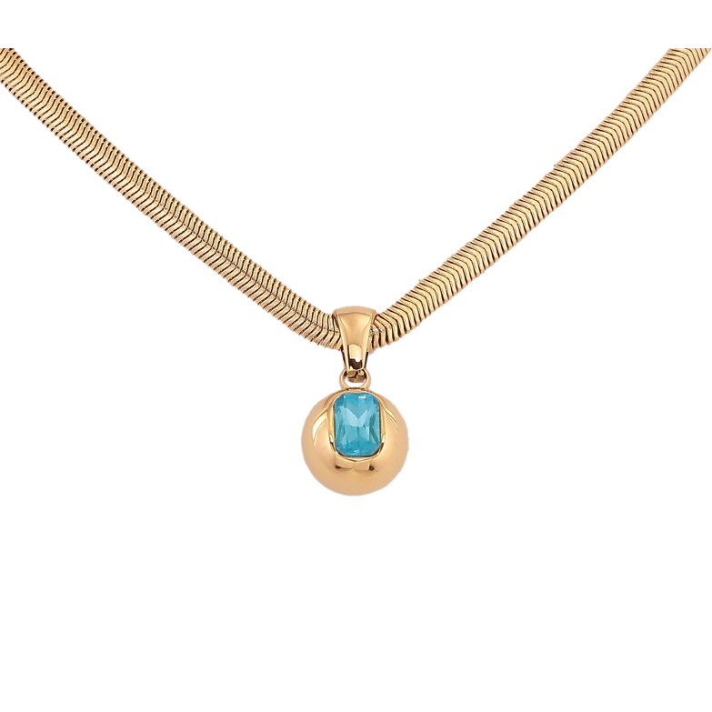 Підвіска на ланцюжку Нержавіюча сталь "Куля з блакитним кристалом" довжина 42-47см х 3мм фото №1