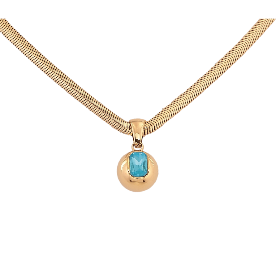 Підвіска на ланцюжку Нержавіюча сталь "Куля з блакитним кристалом" довжина 42-47см х 3мм фото №1