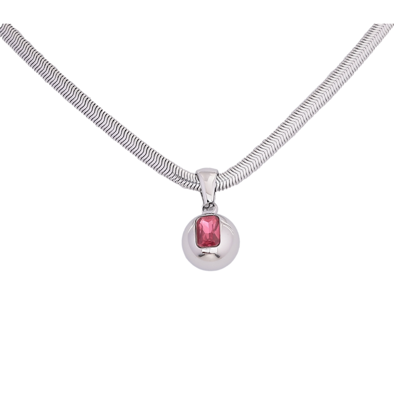 Підвіска на ланцюжку Нержавіюча сталь "Куля з рожевим кристалом" довжина 41-46см х 3мм фото №18