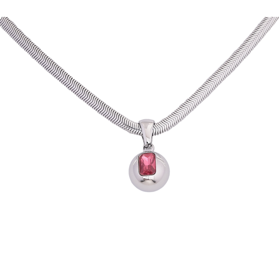 Підвіска на ланцюжку Нержавіюча сталь "Куля з рожевим кристалом" довжина 41-46см х 3мм фото №1