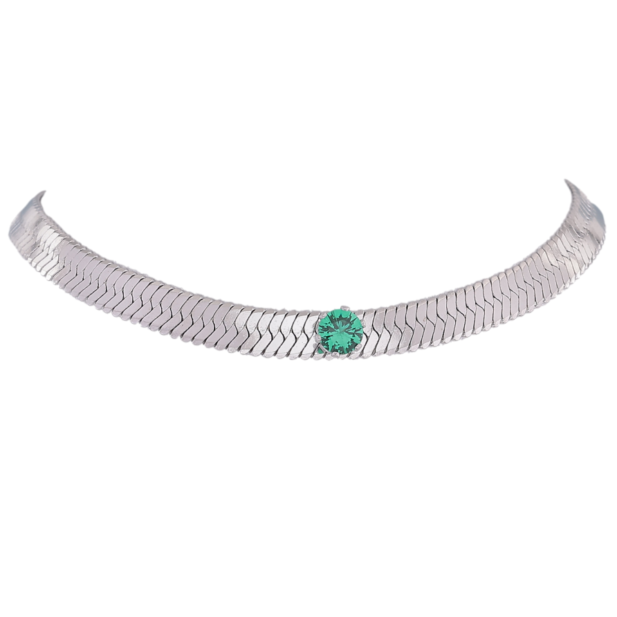 Підвіска на ланцюжку Нержавіюча сталь "Ланцюжок з зеленим кристалом" довжина 36-41см х 5мм фото №1