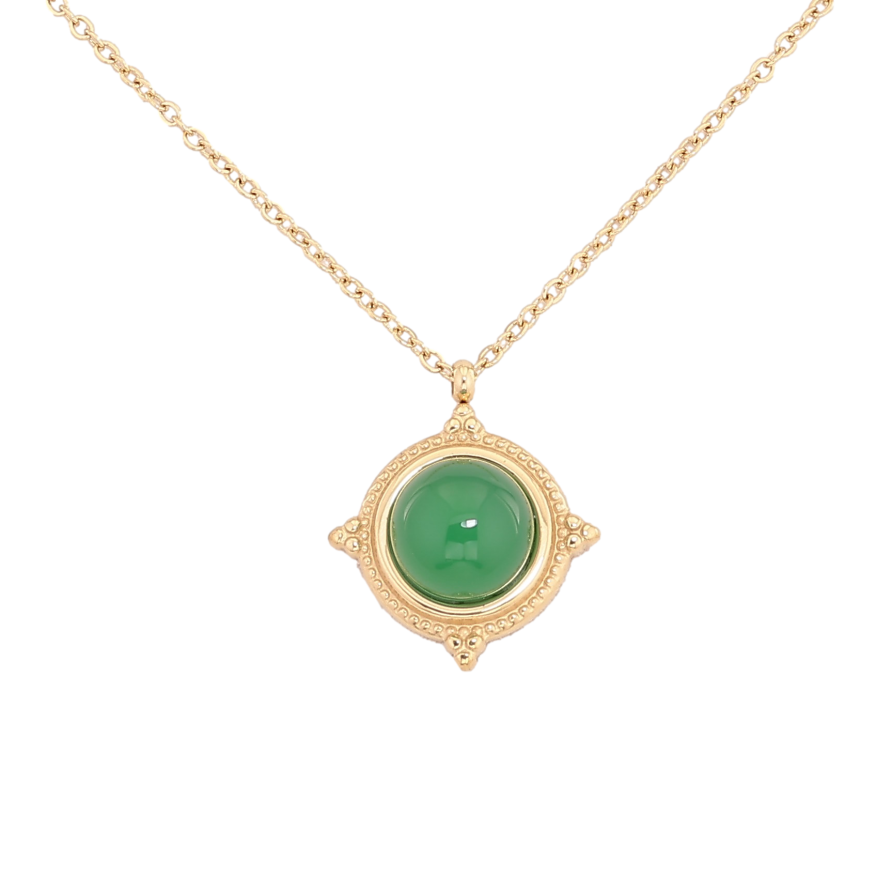 Подвеска на цепочке Нержавеющая сталь "Узор с зеленой вставкой" длина 41-46см х 1мм фото №1